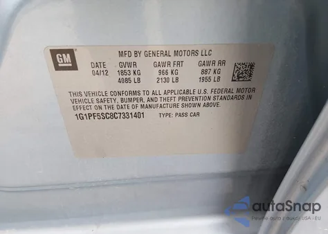 2012 Chevrolet Cruze 1Lt from USA, damaged, VIN 1G1PF5SC8C7331401